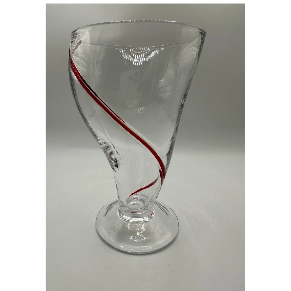 Pier 1 Hand Blown Art Glass Red Swirline Twisted Vase Clear Red Asymmetrical